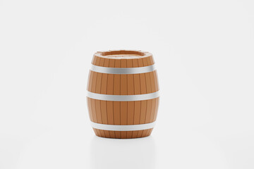 Cute cartoon style wooden barrel isolated 3d illustration 3d render