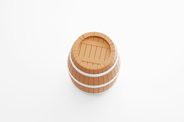 Cute cartoon style wooden barrel isolated 3d illustration 3d render