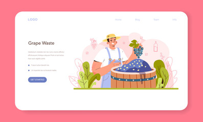 Wine production web banner or landing page. Grape selection and processing