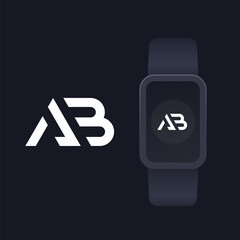 AB monogram, letters, logo design with smart watch mockup