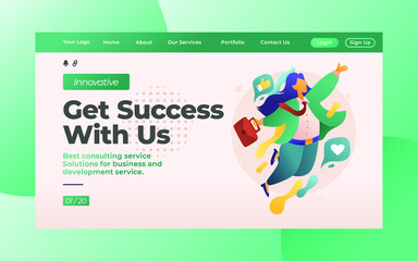 Professional customer support service. Landing page template design. Modern flat design concept of web page design for website. Easy to edit and customize. Vector illustration.