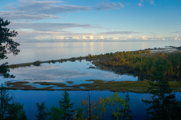Beautiful landscape of the coast of Lake Baikal in Severobaikalsk