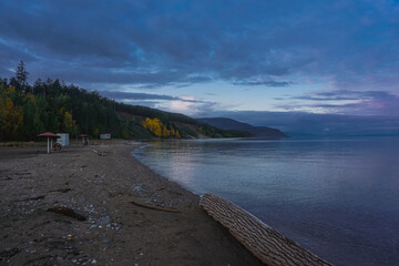 Lake Baikal coast at sunset