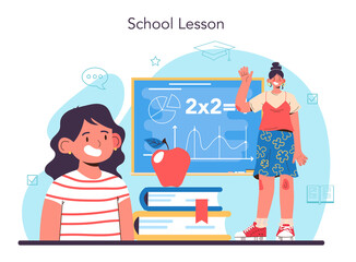 Teacher concept. Professor giving a lesson in a classroom. School worker