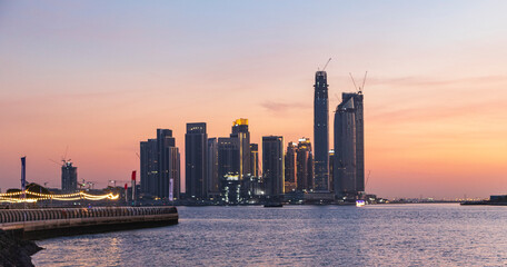 Fototapeta na wymiar Dubai, UAE - 12.20.2021 Cityscape at the sunset. City