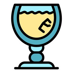 Bourbon ice glass icon. Outline bourbon ice glass vector icon color flat isolated