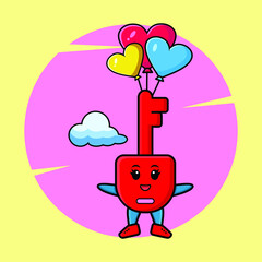 Cute cartoon Padlock key mascot is skydiving with balloon and happy gesture cute modern style design for t-shirt, sticker, logo element