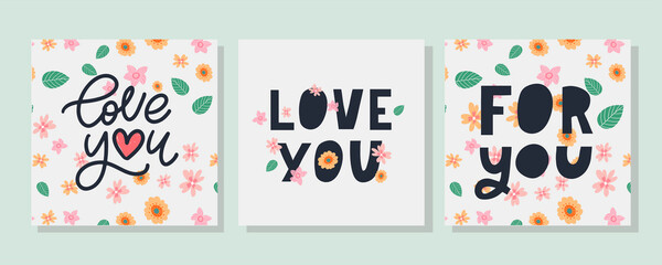 For you Love you text lettering Valentine's day banner with flowers
