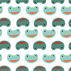 Frog pattern seamless in freehand style. Head predator on colorful background. Vector illustration for textile.