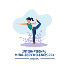 vector illustration, a girl doing yoga, as a concept, International Mind-Body Wellness Day.