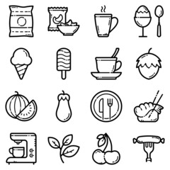 Food Set Flat Icon Set Isolated On White Background