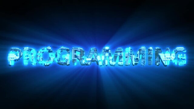 Programming glowing blue digital cyber text, isolated - loop video