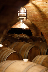 old cellar with wine barrels