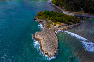 Aerial view of  Ilot Sancho (Sancho islet) which is located on the south coast of Mauritius island near St Felix