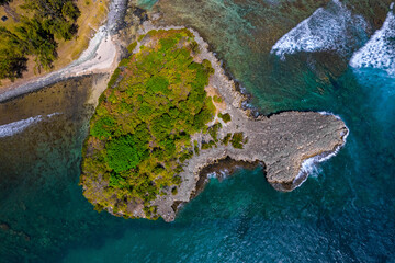 Aerial view of  Ilot Sancho (Sancho islet) which is located on the south coast of Mauritius island near St Felix