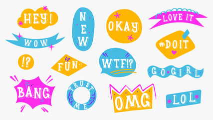 Teenage Sticker pack. Graphic School Dreams Design. Vector illustration