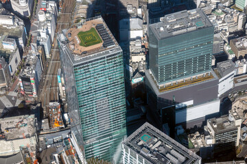 渋谷駅前の高層ビルを空撮