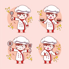 Cute Female Chef Sets Vector