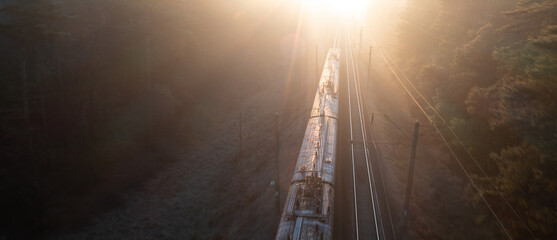 Top view of freight train, motion blur.