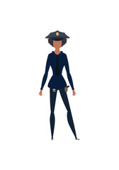 Pretty girl police officer in uniform. Vector illustration. Isolated over white background.