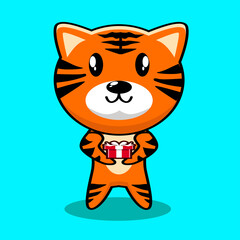 Obraz premium tiger cute character with gift vector design
