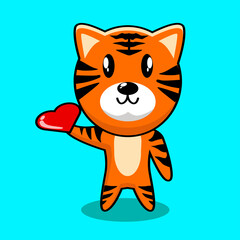 tiger cute character with heart vector