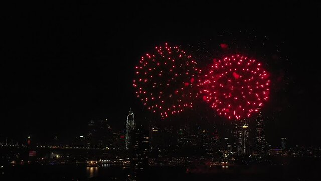 NYE Sydney fireworks light show celebration over CBD fast motion 4k.
