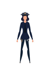 Pretty girl police officer in uniform. Illustration. Isolated over white background.