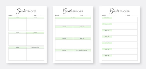 Monthly goals planner page set. Minimalist planner page set. Monthly Goals planner design bundle. Printable planner set. Weekly & Monthly Planner Set.