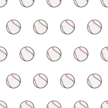 Baseball Seamless Pattern On A White Background. Softball Baseball Sport Theme Vector Illustration