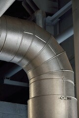Large industrial boiler room, new shiny pipes close-up. Central heating station. Industry,...