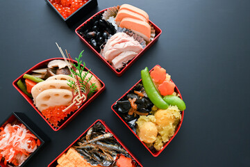 Stylish frames of Japanese food materials that are easy to use for New Year's and Japanese cooking. Copy space available.