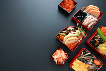 お正月や日本料理に使いやすい和食材のお洒落なフレーム　コピースペースあり