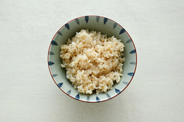 Tasty brown rice Low GI food　overhead view
