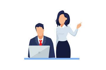 Vector of a business man and a businesswoman having a discussion in office