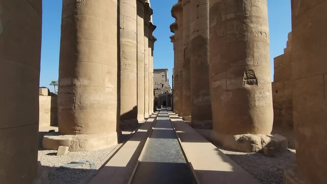 Luxor Temple in Luxor, ancient Thebes, Egypt. Luxor Temple is a large Ancient Egyptian temple complex located on the east bank of the Nile River and was constructed approximately 1400 BCE.