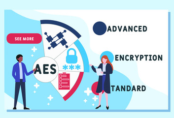AES - Advanced Encryption Standard acronym. business concept background.  vector illustration concept with keywords and icons. lettering illustration with icons for web banner, flyer, landing pag