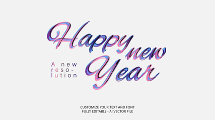 Happy new year and new resolution note card editable text effect vector