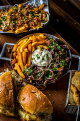Perfect Burger Classic Bacon Homemade Artisan Tomato Sauce Sausage Melted Cheese Milk Shake Onion Chicken Meat Pasta Shrimp Restaurant Menu Gourmet on a wooden table