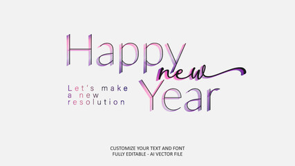 Thin happy new year note resolution editable text effect gradient vector 