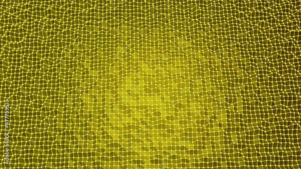 Poster pulsating mesh surface with dots. design. colored background with ripples on surface of grid with ma