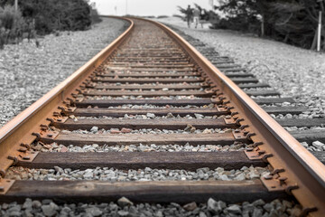 Rail track on black and white background, San Diego, California