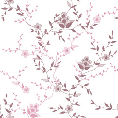 seamless pattern of flowers, branches and leaves