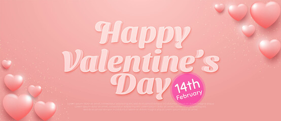 Editable text happy valentine's day with heart 3d decoration on pink background