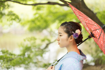 Woman in Japanese traditional fashion