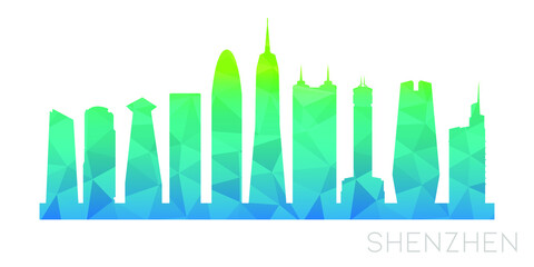 Shenzhen, Guangdong Province, ChinaLow Poly Skyline Clip Art City Design. Geometric Polygon Graphic Horizon Icon. Vector Illustration Symbol.