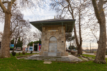 Edirne, Turkey - December 22, 2021 : Haci Adil Bey Fountain view in Edirne City of Turkey
