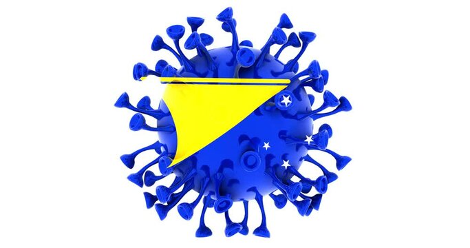 Flag of Tokelau on Seamless looping 3D animation of the covid-19 Corona Virus 4K UHD 60FPS