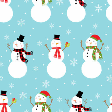 christmas seamless pattern with cute snowman design