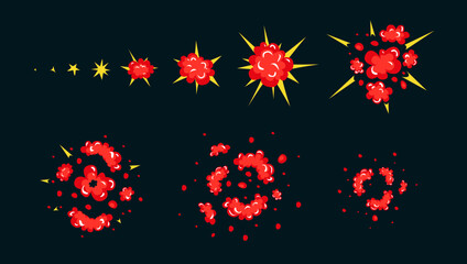 Fototapeta premium Sprite sheet of a flat explosion. Animation for cartoon or game. Vector